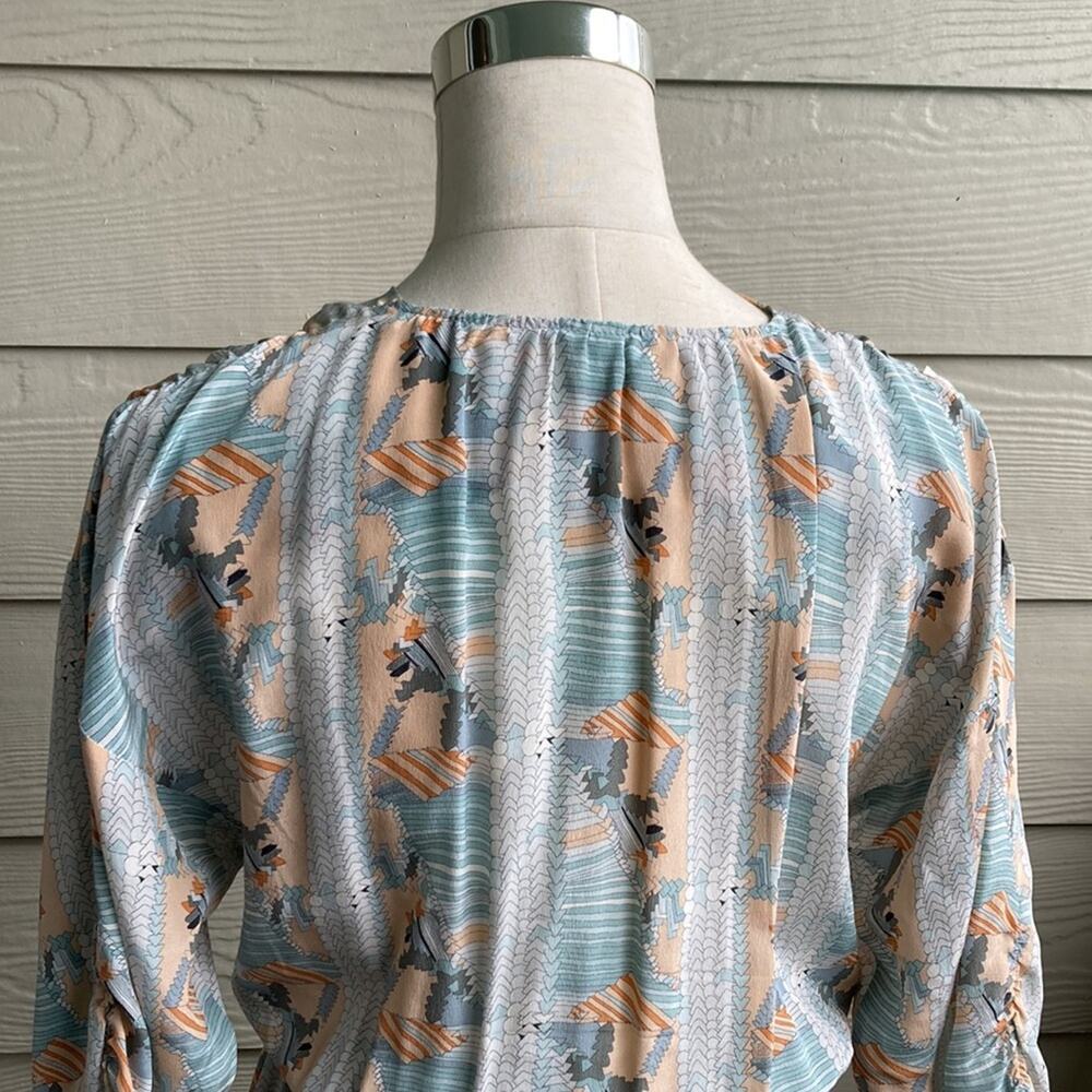 Tucker Silk Geometric Print V neck Dress - Picture 8 of 13